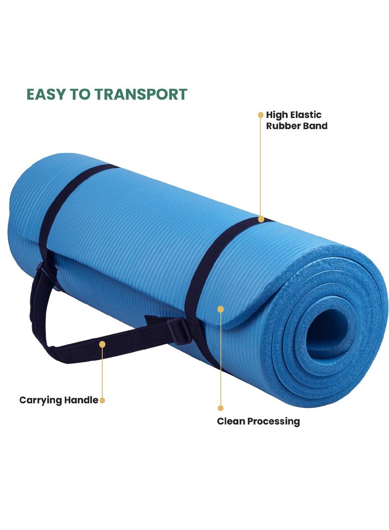 REST Yoga Mat Non Slip, Yoga Mat with Strap Included 10mm Thick Exercise Mat Ideal for HiiT, Pilates, Yoga and Many Other Home Workouts, Blue - Image 3